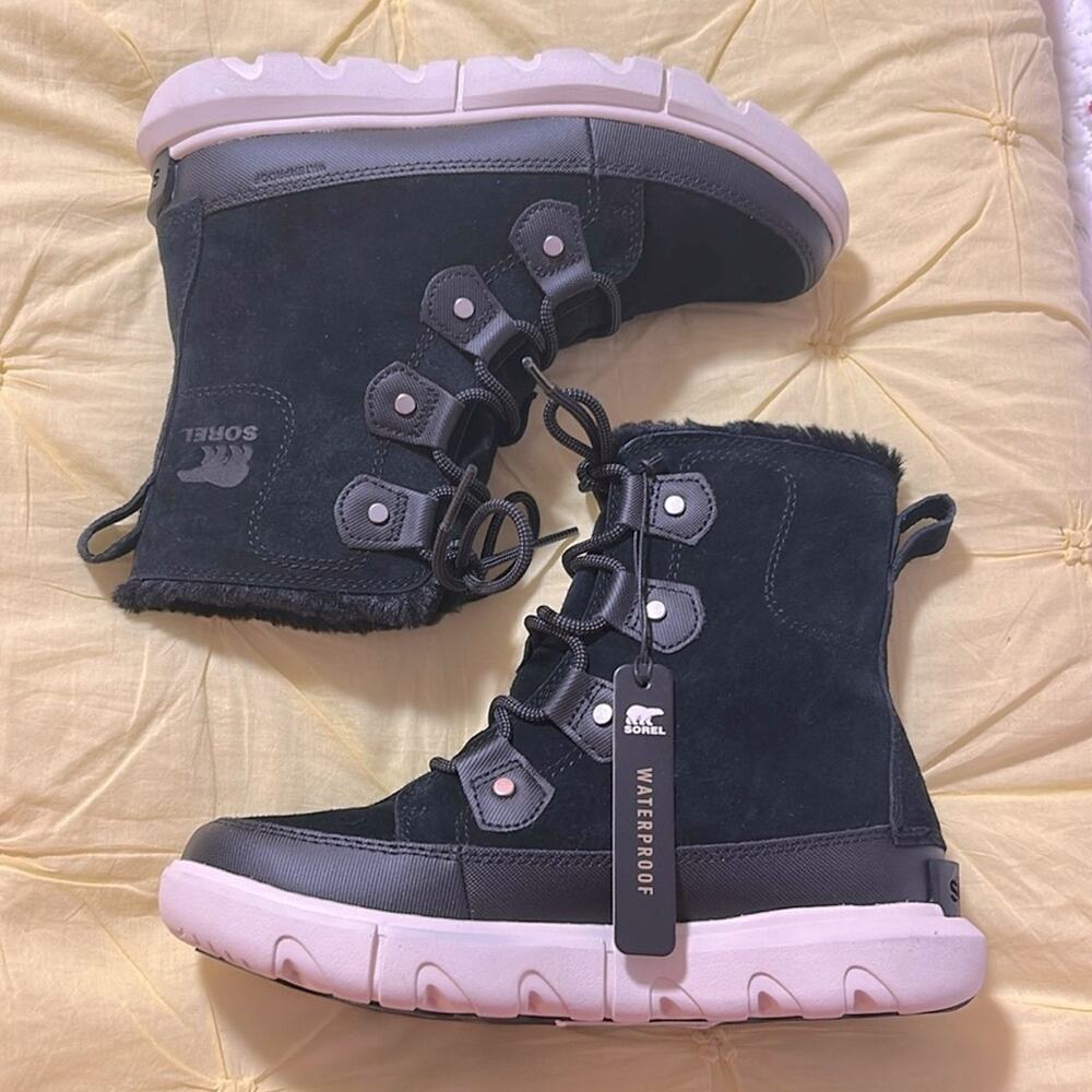 NWT Sorel black nubuck fur fleece lined waterproof Explorer Next Joan boots - Picture 5 of 16